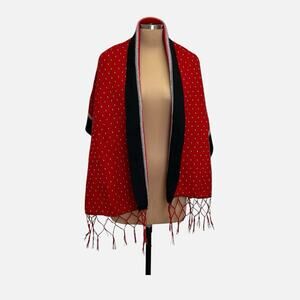 Scarf Wrap Thick Woven Knit Red Black Fringe Dotted Pattern 60 x 20 Cozy Classic